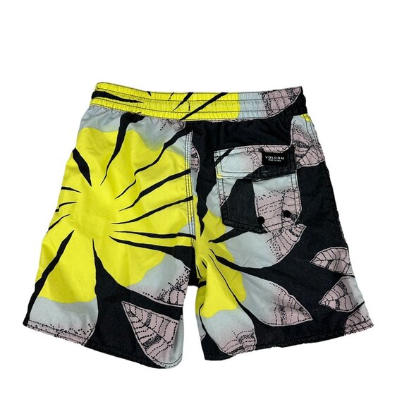 Volcom Boys' XS Swim Trunks Floral Print Polyester Black/Yellow - Picture 2 of 8